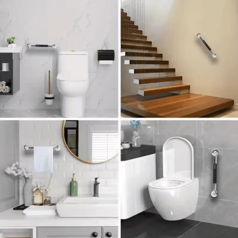 304 Stainless Steel Shower Handle Non Slip Silicone Grip Safety Grab Bar 4