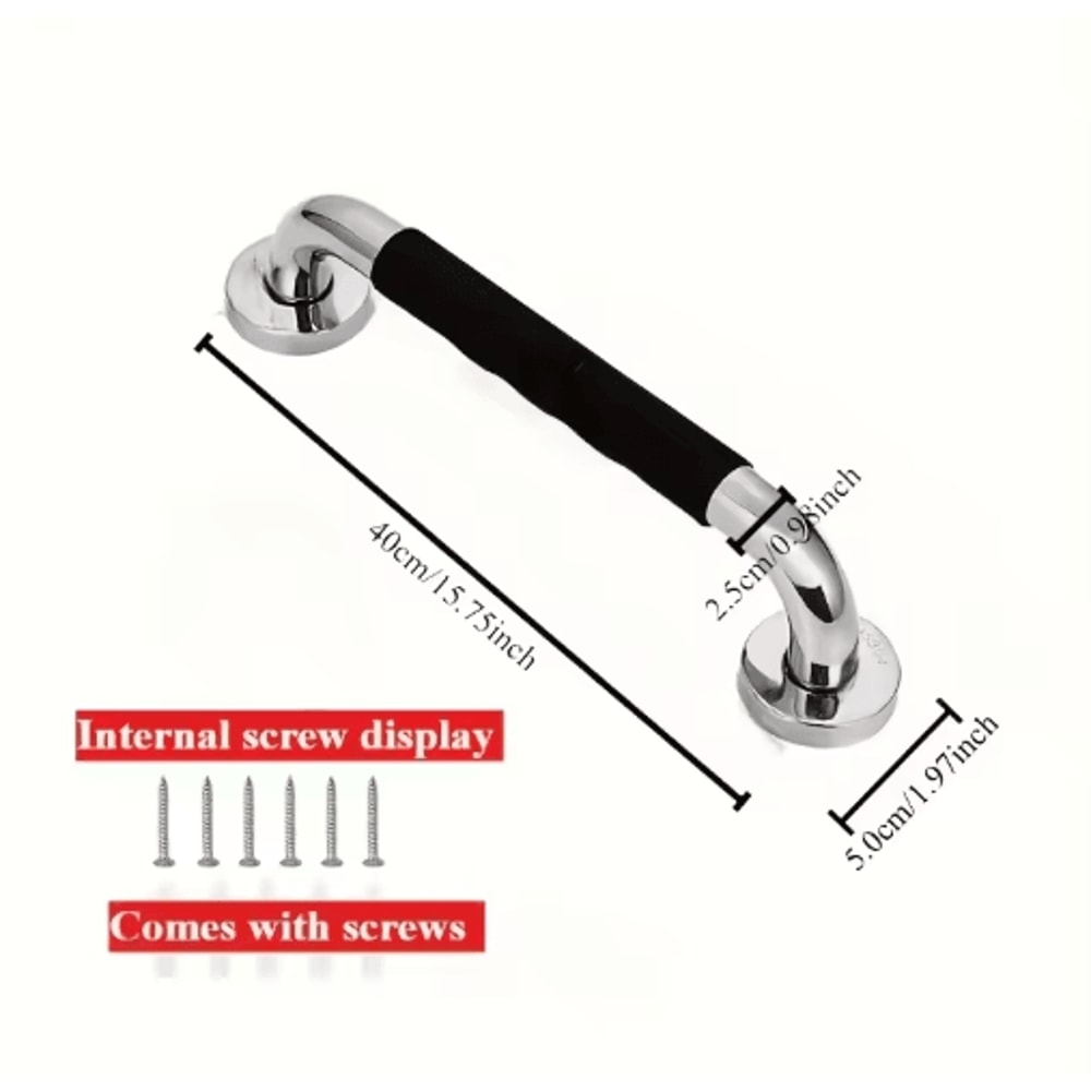 304 Stainless Steel Shower Handle Non Slip Silicone Grip Safety Grab Bar 6