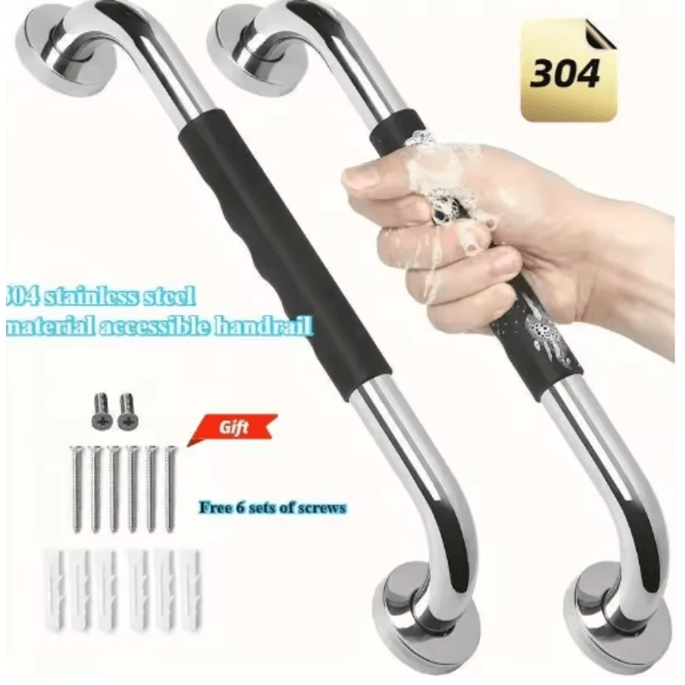 304 Stainless Steel Shower Handle Non Slip Silicone Grip Safety Grab Bar 0