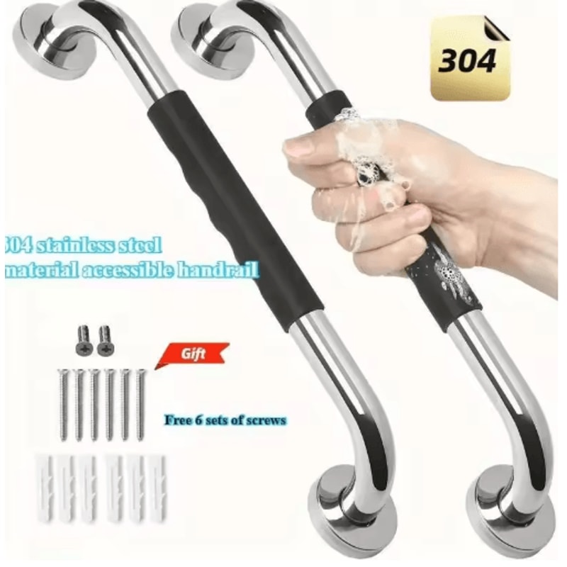 304 Stainless Steel Shower Handle Non Slip Silicone Grip Safety Grab Bar 0