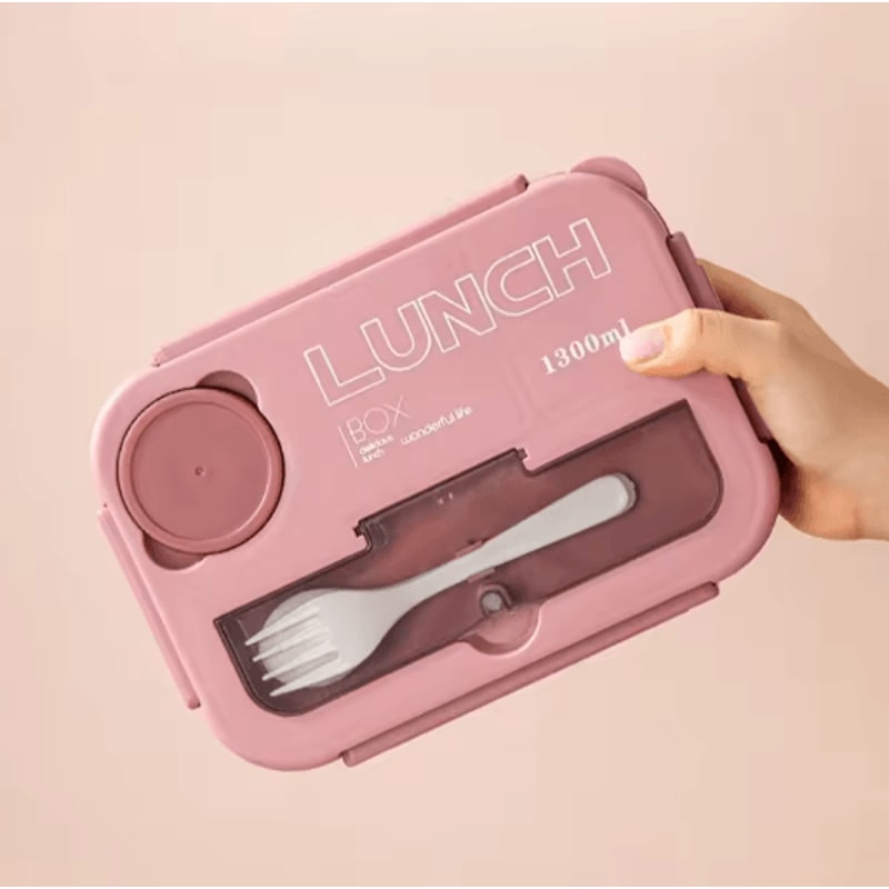 1300ML Compartment Bento Lunch Box Portable Microwave Food Container With Fork And Spoon 2