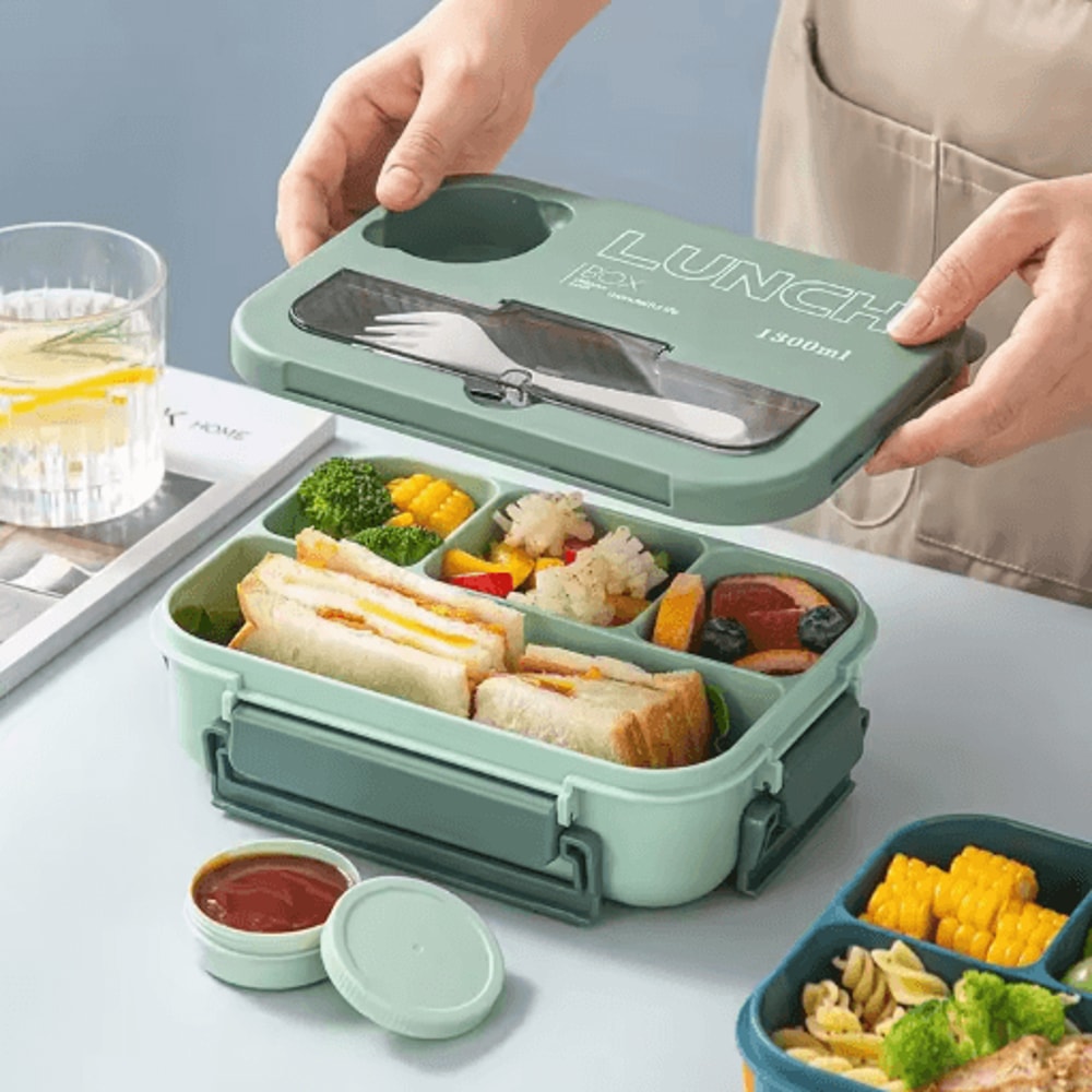 1300ML Compartment Bento Lunch Box Portable Microwave Food Container With Fork And Spoon 7