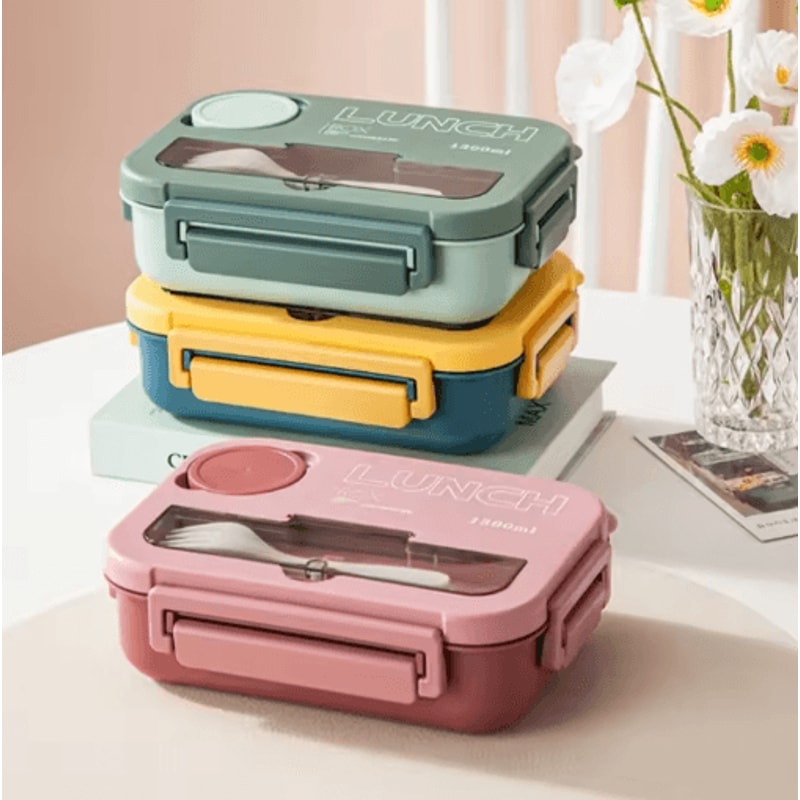 1300ML Compartment Bento Lunch Box Portable Microwave Food Container With Fork And Spoon 0