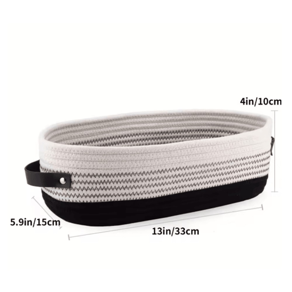 Elegant Oval Cotton Rope Storage Basket With Leather Handle Bathroom And Home Organizer 3