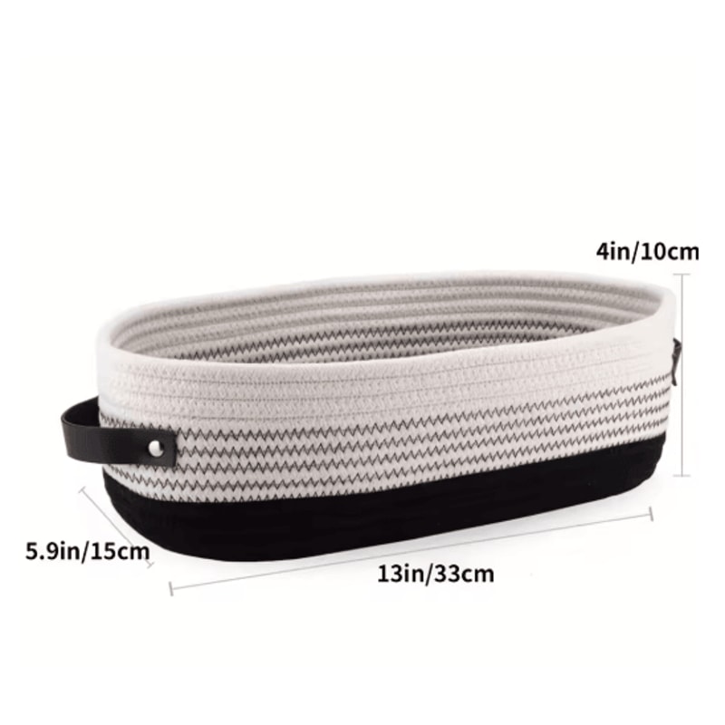 Elegant Oval Cotton Rope Storage Basket With Leather Handle Bathroom And Home Organizer 3