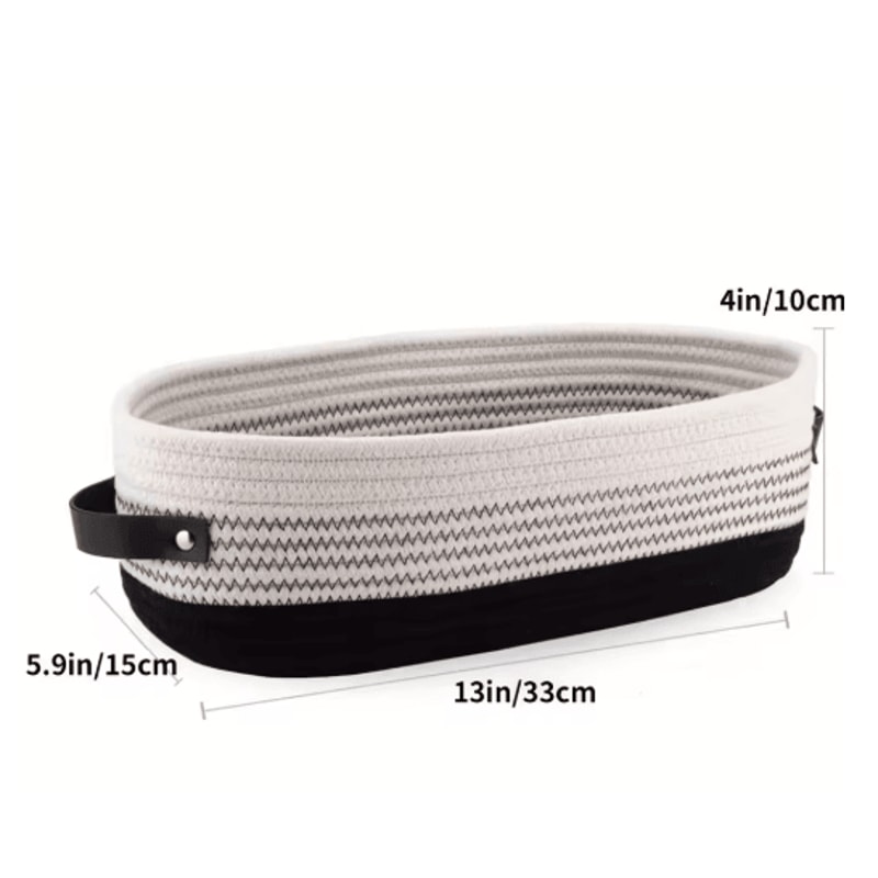 Elegant Oval Cotton Rope Storage Basket With Leather Handle Bathroom And Home Organizer 7