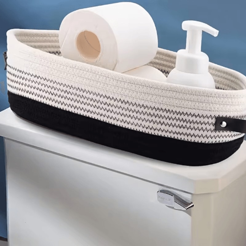 Elegant Oval Cotton Rope Storage Basket With Leather Handle Bathroom And Home Organizer 8
