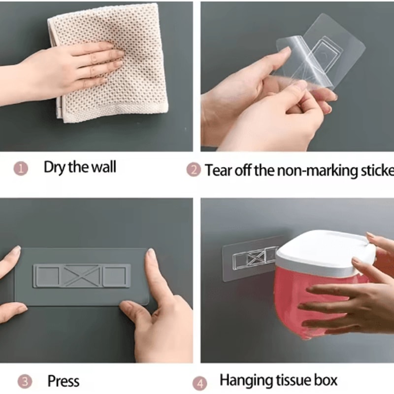 Space Saving Wall Mounted Toilet Paper Holder Adhesive Tissue Dispenser With Storage Box 3