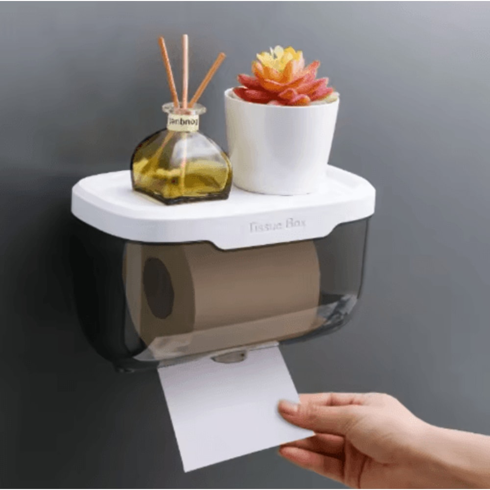 Space Saving Wall Mounted Toilet Paper Holder Adhesive Tissue Dispenser With Storage Box 7