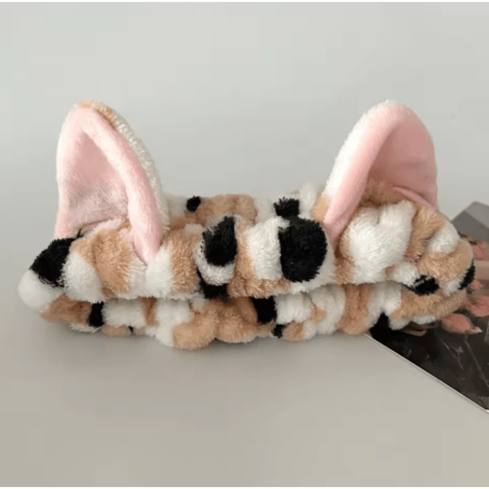 3pcs Cute Cat Ear Plush Headband Set Leopard Print Spa And Makeup Hair Bands With Wrist Straps 5