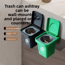 stainless steel wall mounted ashtray with lid anti fly ash bathroom trash can ashtray
