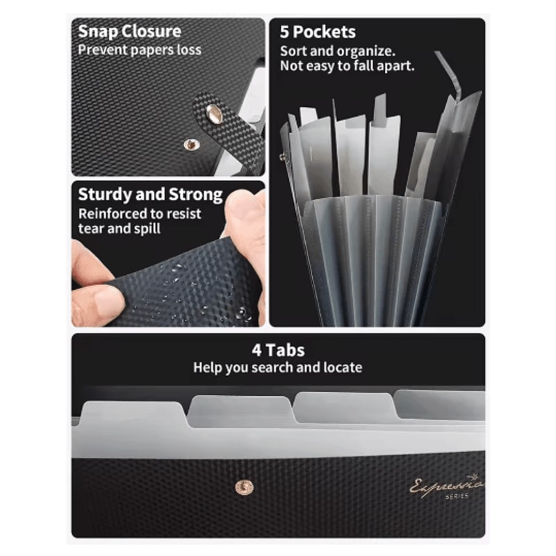Expanding File Folder 5 Pocket A4 Document Organizer For School And Office 4