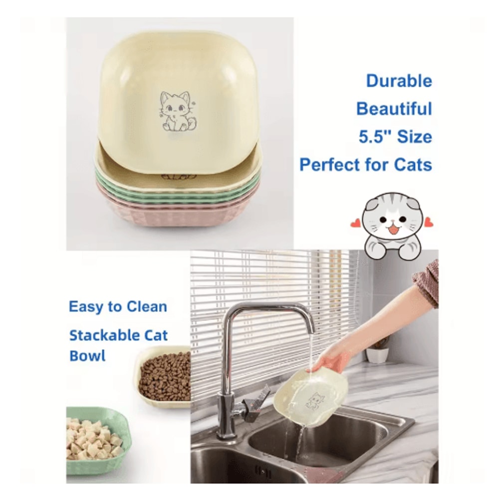 6PCS Non Slip Cat Bowls Set Shallow Whisker Relief Dishes With 55in Wet Food Plates 2