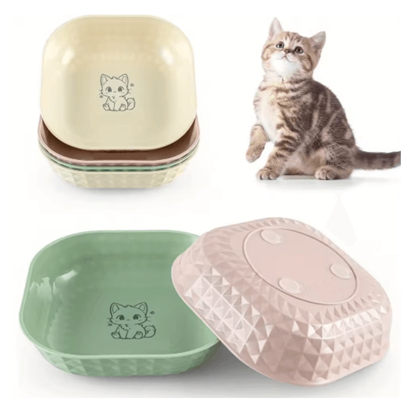 6PCS Non Slip Cat Bowls Set Shallow Whisker Relief Dishes With 55in Wet Food Plates 0