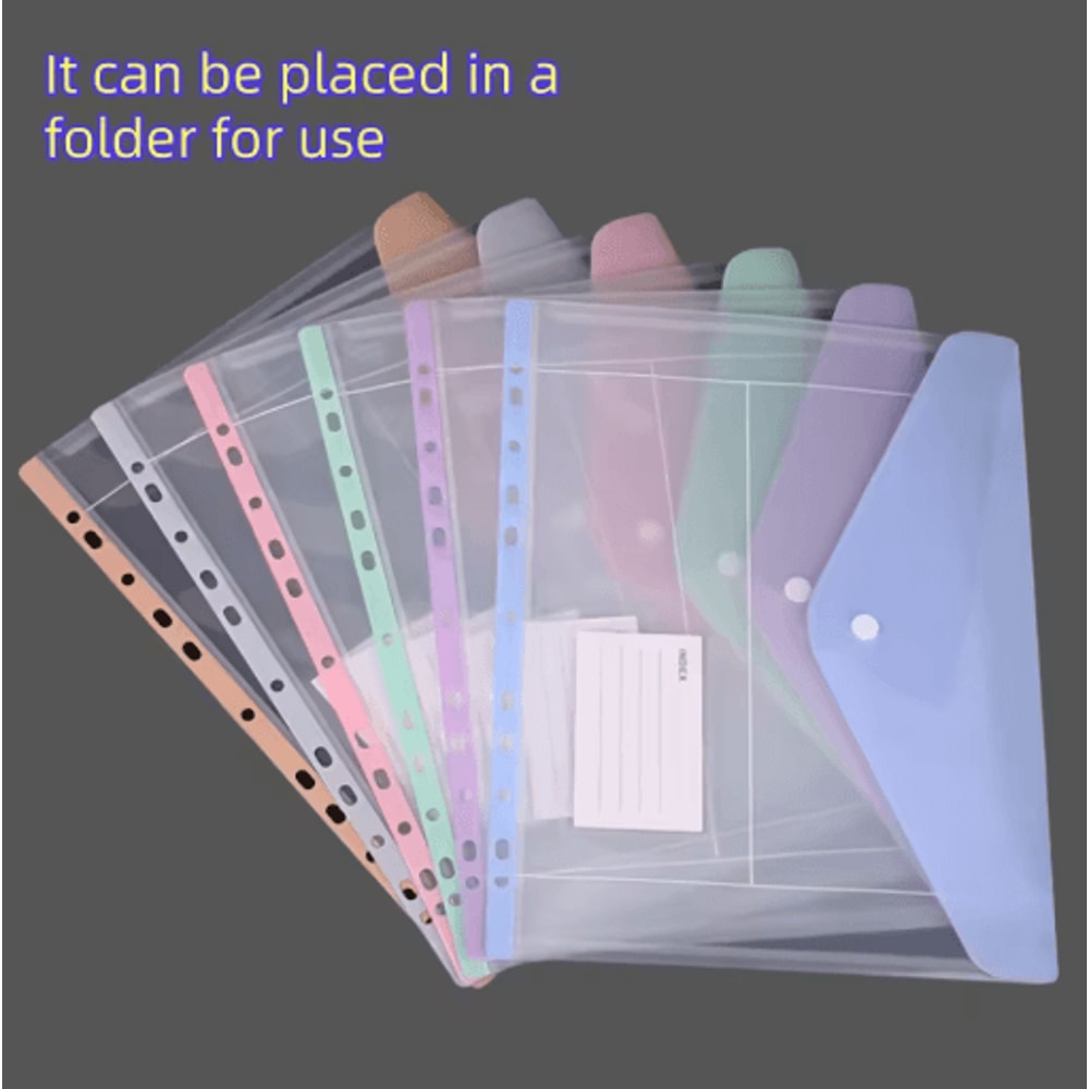 6PCS A4 High Capacity Loose Leaf File Bags 11 Hole Binder Pockets With Button Closure 5