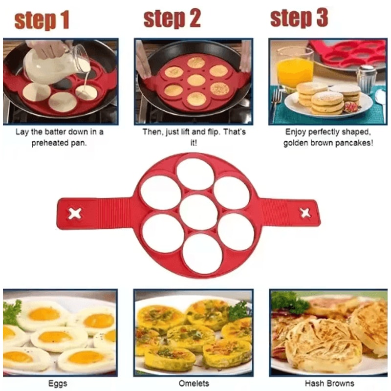 Silicone 7 Hole Egg And Pancake Mold Non Stick Food Grade Baking Pan With Handle 4