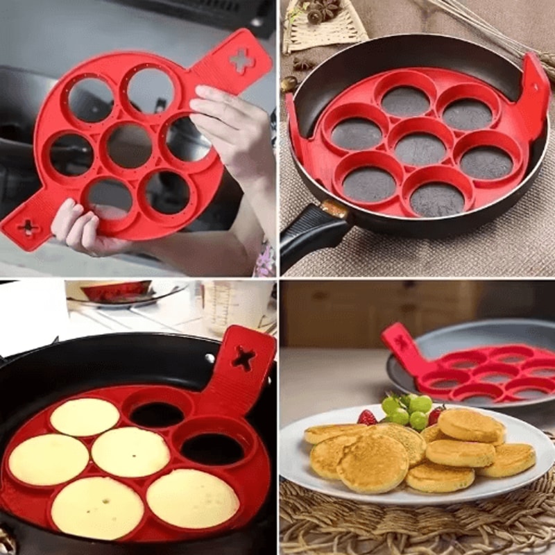 Silicone 7 Hole Egg And Pancake Mold Non Stick Food Grade Baking Pan With Handle 5