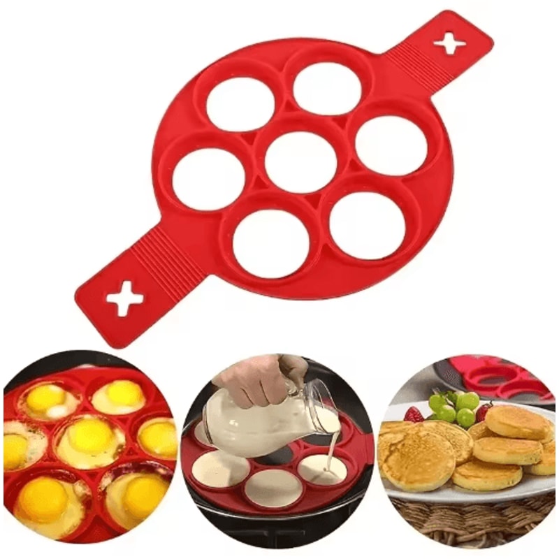 Silicone 7 Hole Egg And Pancake Mold Non Stick Food Grade Baking Pan With Handle 6