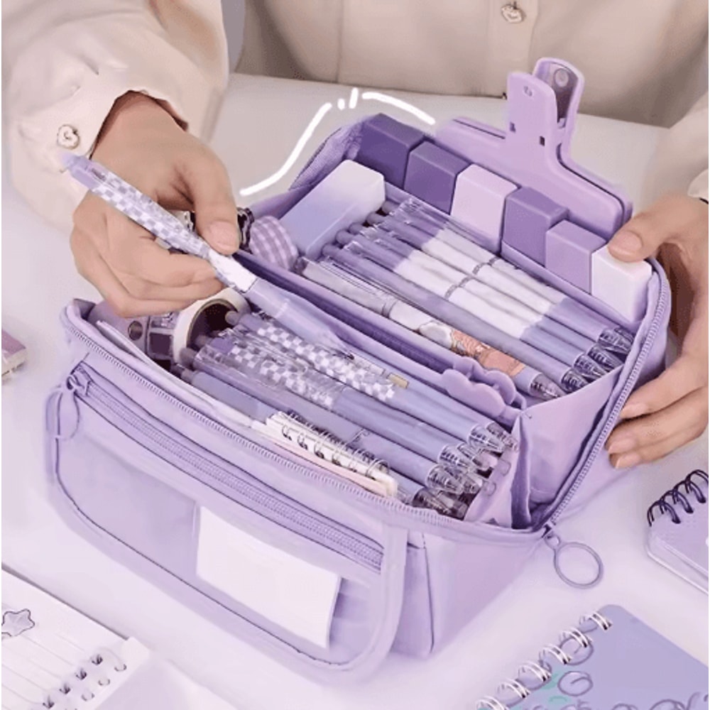 Large Capacity Pencil Case Durable Tabletop Stationery Storage Box For Study And Work 7