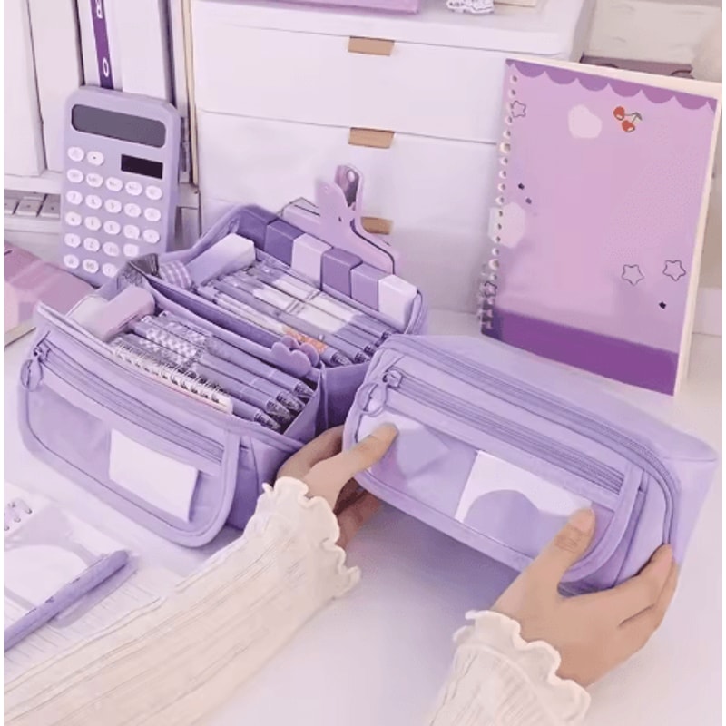 Large Capacity Pencil Case Durable Tabletop Stationery Storage Box For Study And Work 8