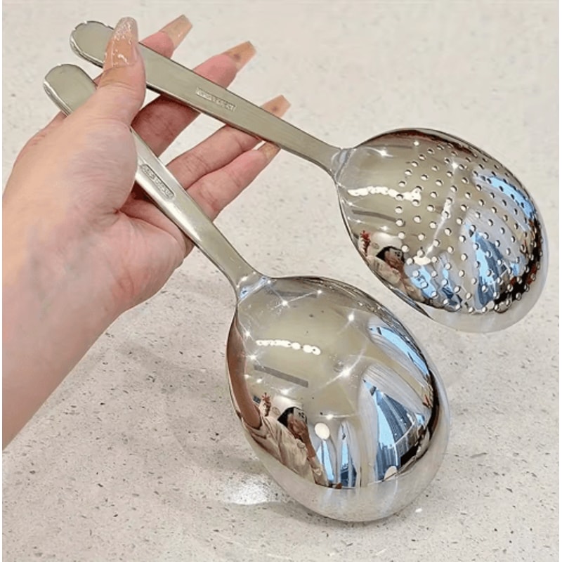 Heavy Duty Stainless Steel Kitchen Ladle Heat Resistant Serving Spoon With Drain Hole 1