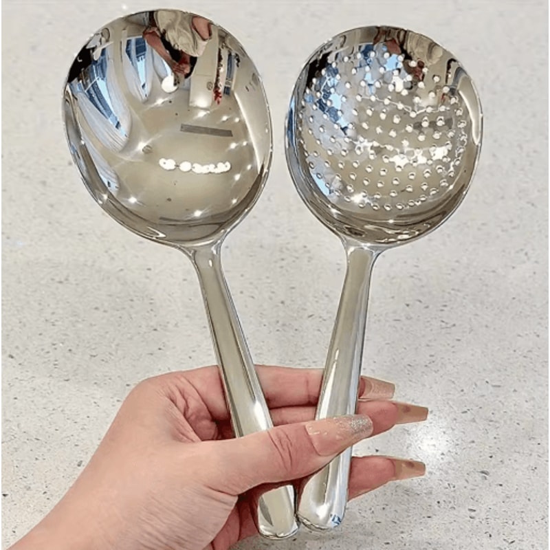 Heavy Duty Stainless Steel Kitchen Ladle Heat Resistant Serving Spoon With Drain Hole 3