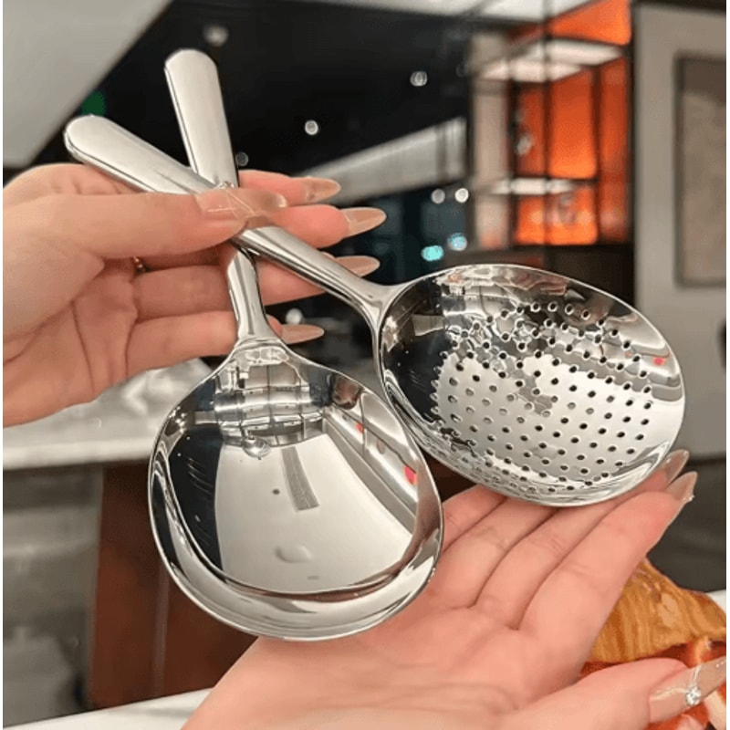 Heavy Duty Stainless Steel Kitchen Ladle Heat Resistant Serving Spoon With Drain Hole 5