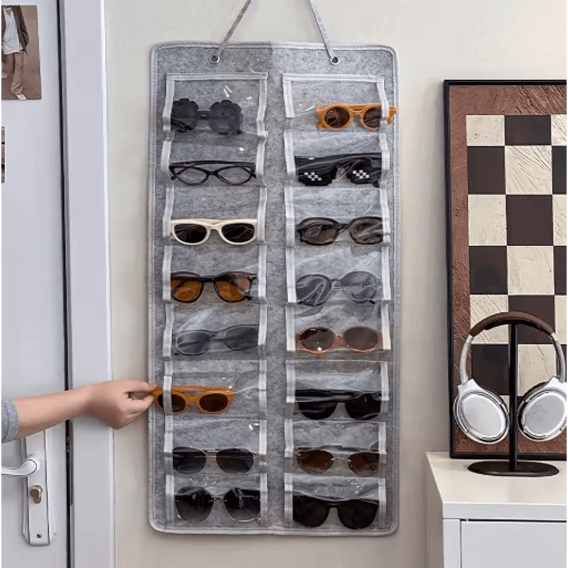 Wall Mounted Glasses Organizer 16 Slot Felt Hanging Storage For Home And Office 0