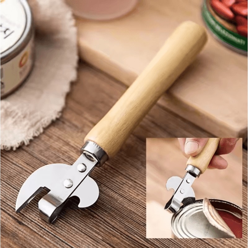 Easy Grip Premium Can Opener Wooden Handle Manual Jar And Bottle Opener 0
