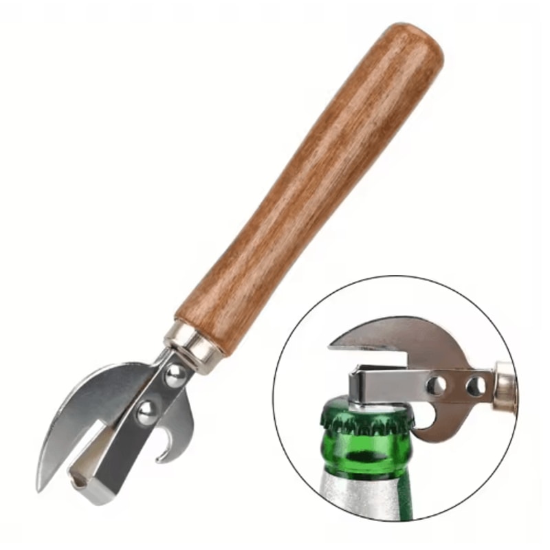 Easy Grip Premium Can Opener Wooden Handle Manual Jar And Bottle Opener 2