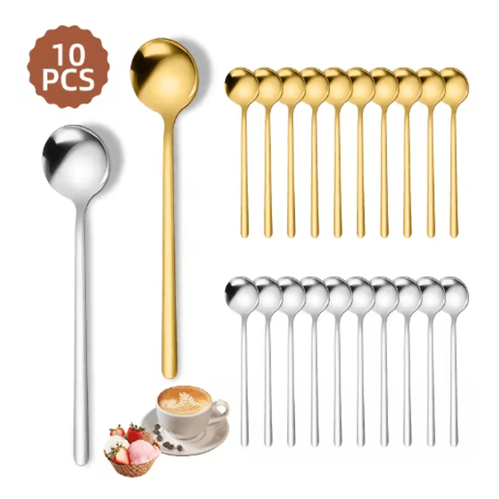 10PCS Stainless Steel Coffee Spoons Dessert Teaspoons And Seasoning Spoons For Home And Cafe Use 6
