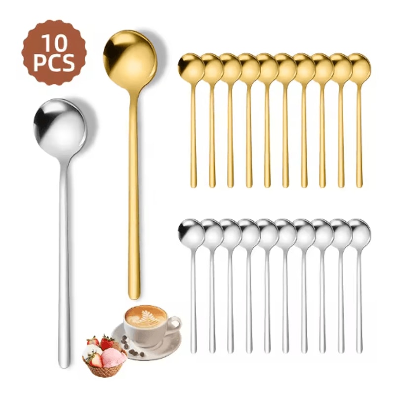 10PCS Stainless Steel Coffee Spoons Dessert Teaspoons And Seasoning Spoons For Home And Cafe Use 6