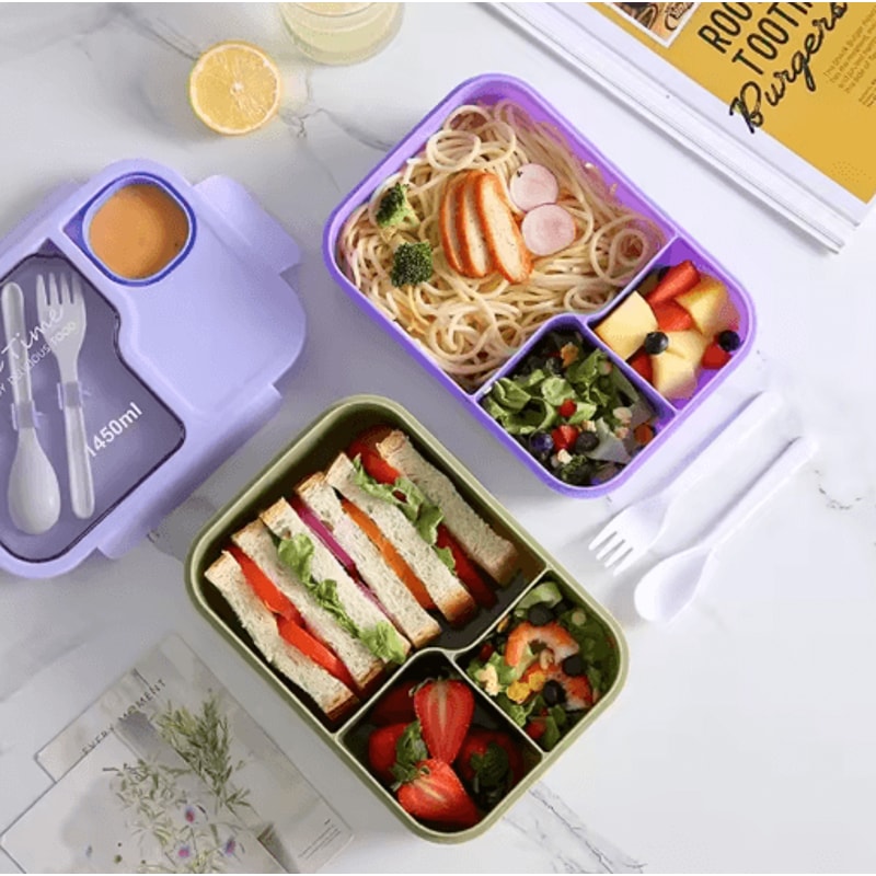 Cute Bento Lunch Box For Kids 3 Grid Cartoon Food Storage Box For School And Canteen 6