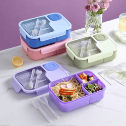 cute bento lunch box for kids 3 grid cartoon food storage box for school and canteen