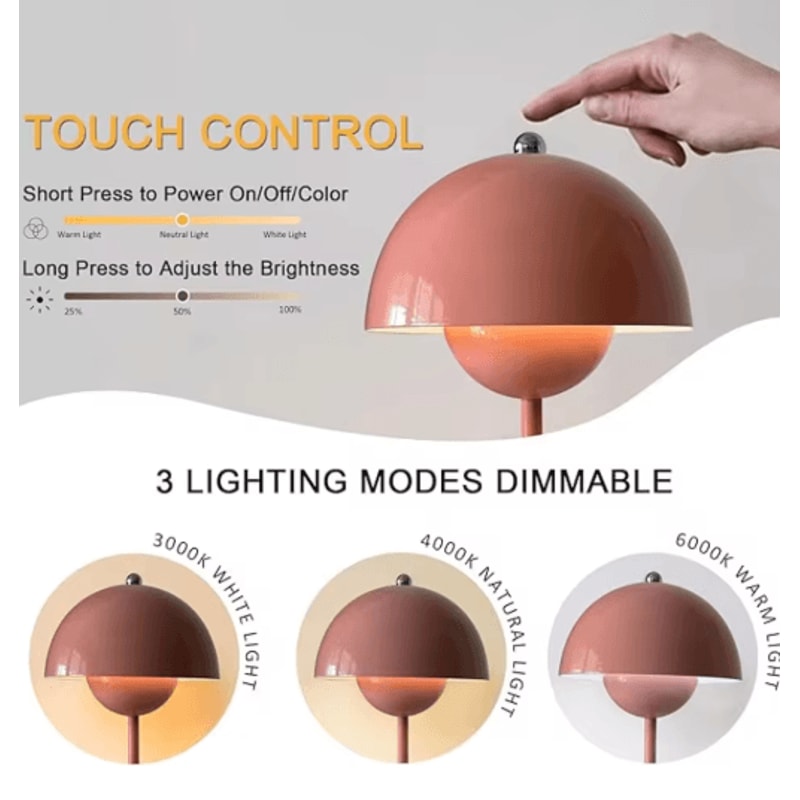 USB Rechargeable LED Flower Bud Desk Lamp Touch Control Three Color Ambient Light 3