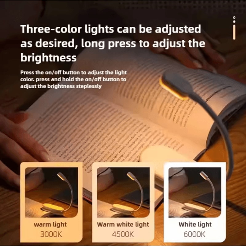 Mini Rechargeable Book Light USB Clip On Reading Lamp With Adjustable Brightness 11