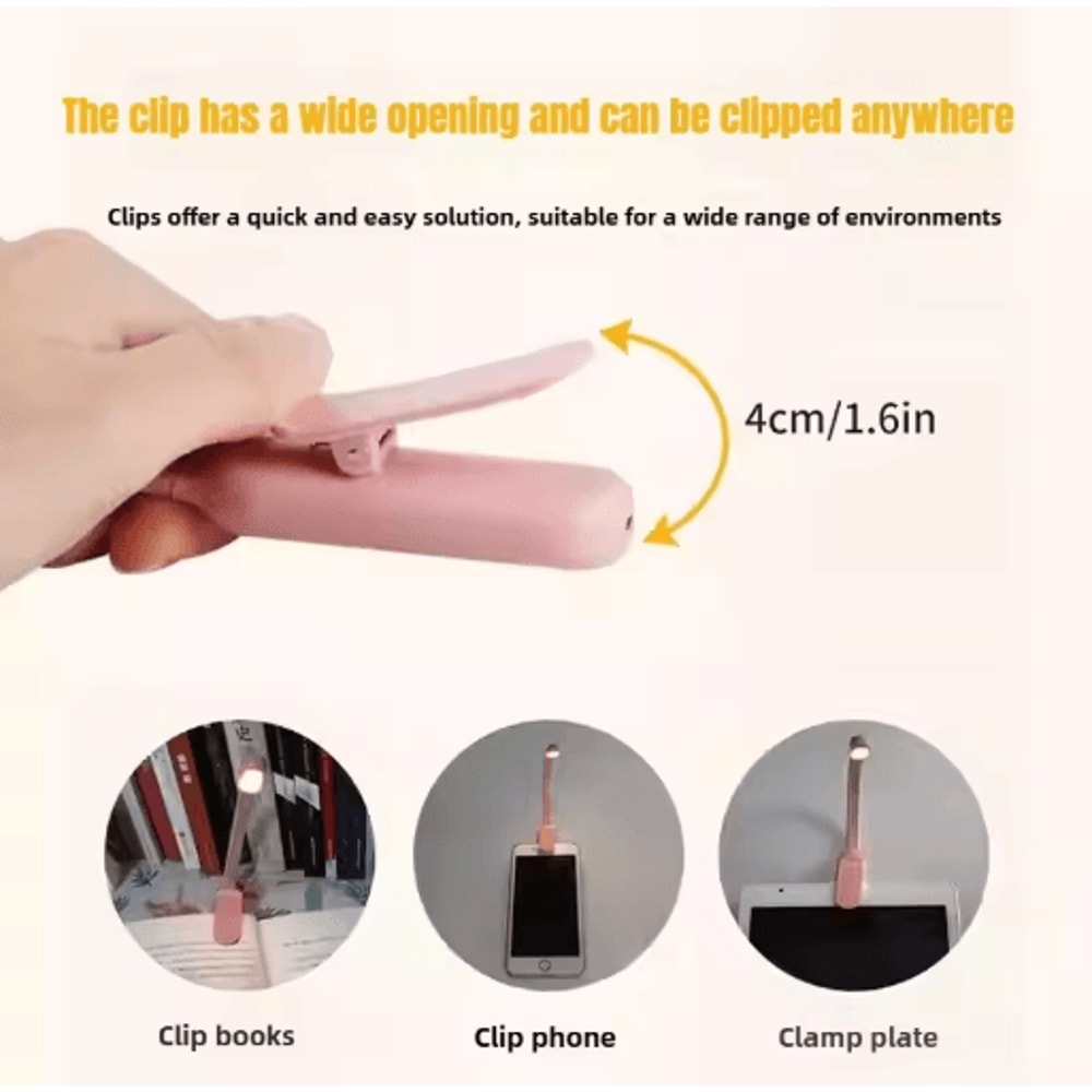 Mini Rechargeable Book Light USB Clip On Reading Lamp With Adjustable Brightness 9