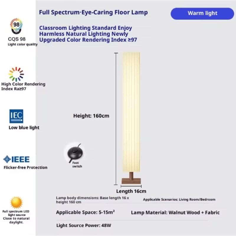 Fabric LED Floor Lamp Decorative Wooden Standing Light For Living Room And Bedroom 1