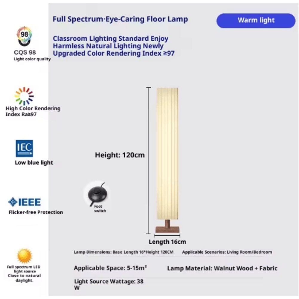 Fabric LED Floor Lamp Decorative Wooden Standing Light For Living Room And Bedroom 2