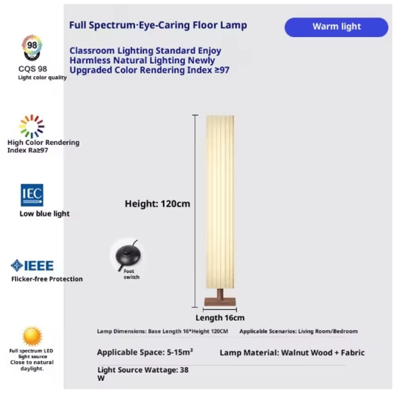 Fabric LED Floor Lamp Decorative Wooden Standing Light For Living Room And Bedroom 2