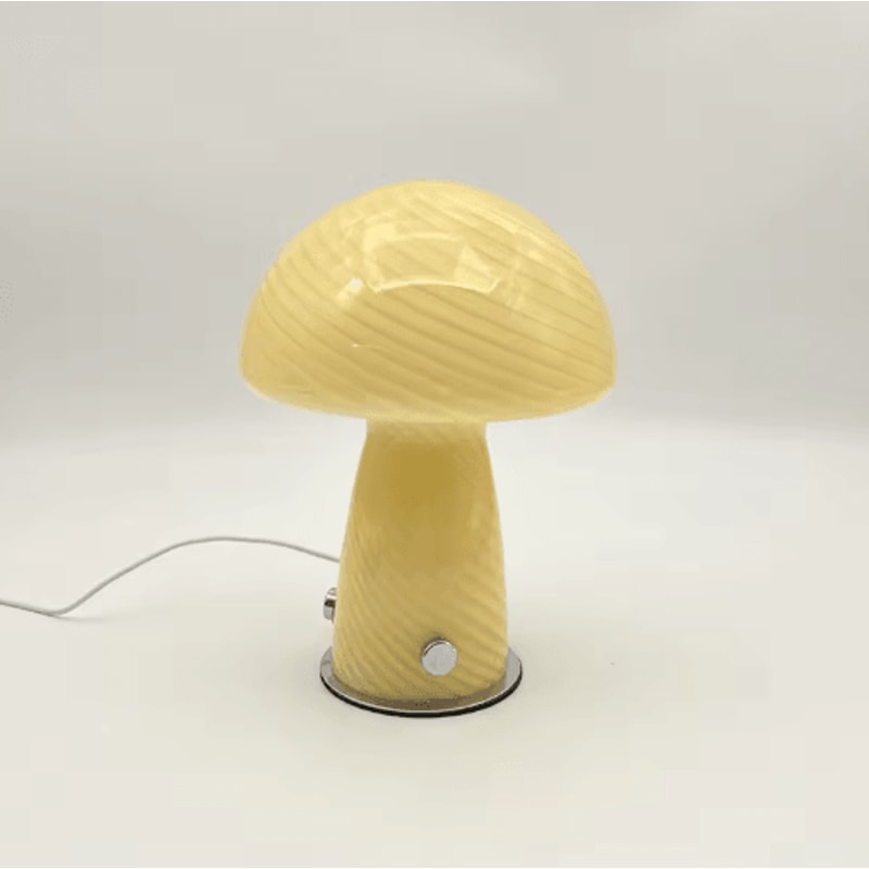 Cream Striped Mushroom Table Lamp Cozy Bedside Ambient Light For Bedroom And Living Room 1
