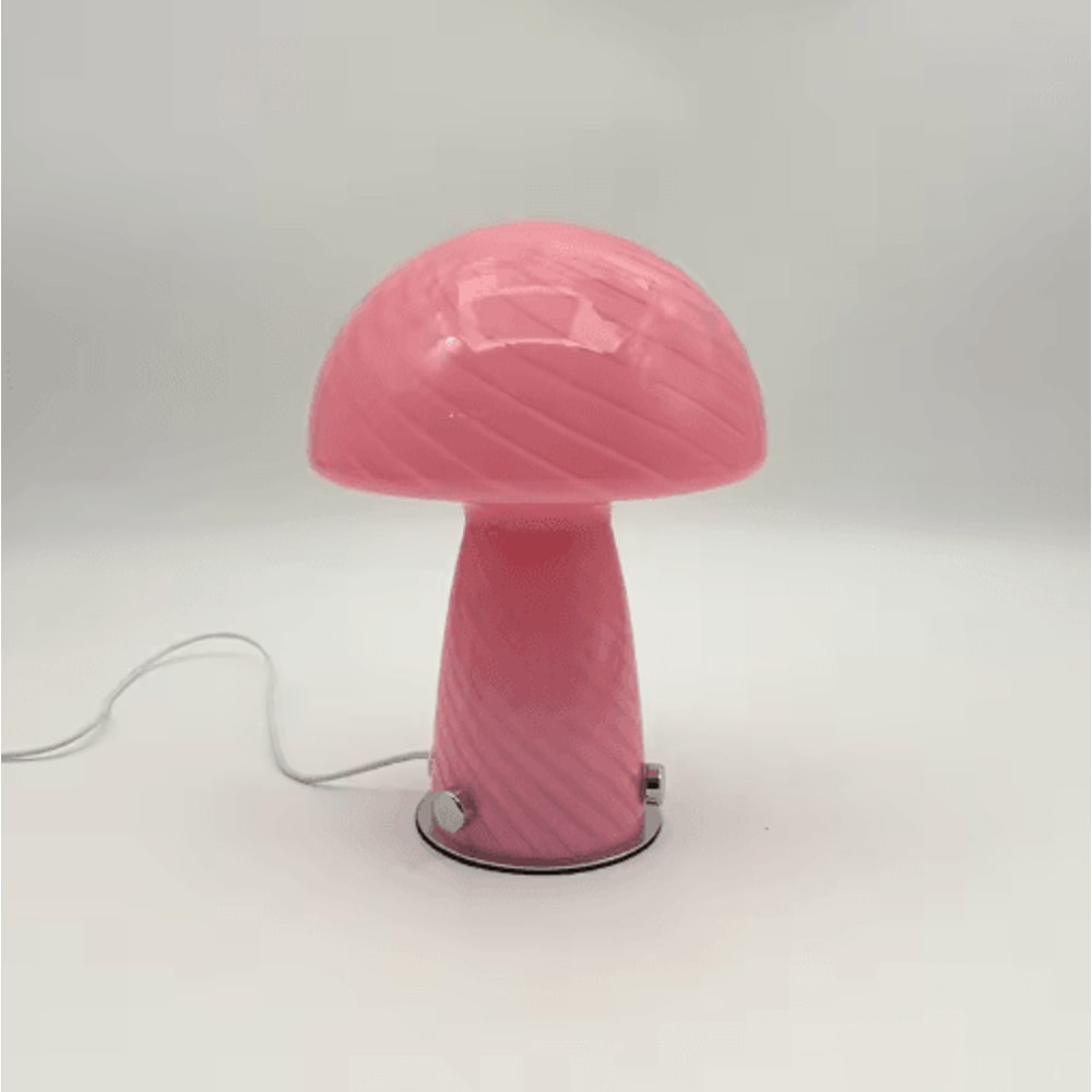 Cream Striped Mushroom Table Lamp Cozy Bedside Ambient Light For Bedroom And Living Room 2