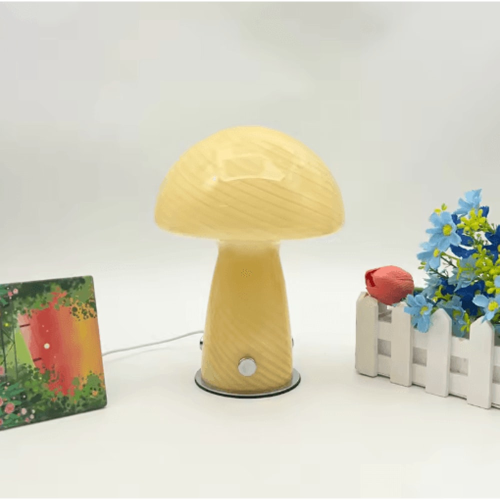 Cream Striped Mushroom Table Lamp Cozy Bedside Ambient Light For Bedroom And Living Room 4
