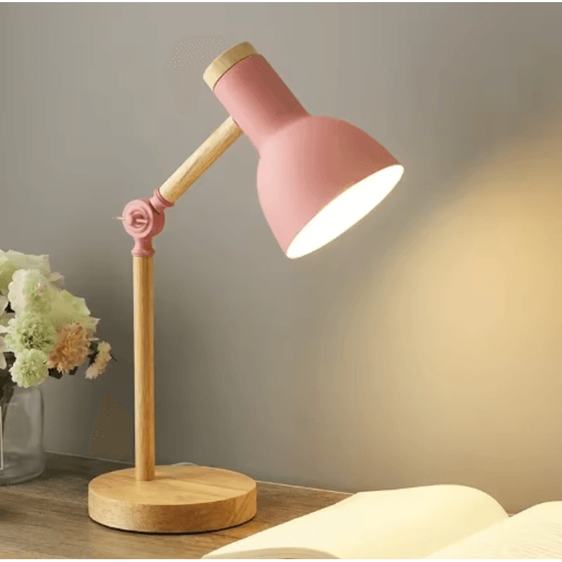 Nordic Wooden LED Table Lamp Adjustable Head Desk Light With Eye Protection 4