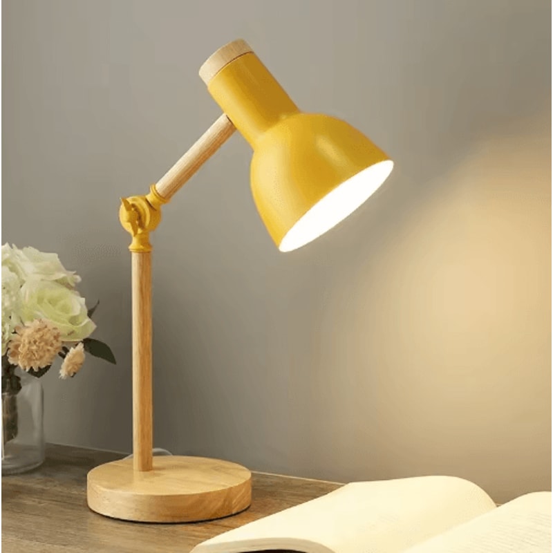 Nordic Wooden LED Table Lamp Adjustable Head Desk Light With Eye Protection 7