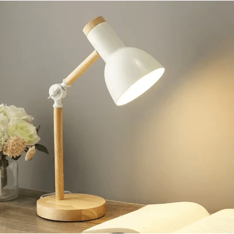 Nordic Wooden LED Table Lamp Adjustable Head Desk Light With Eye Protection 9