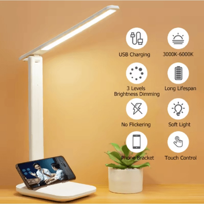 USB Foldable Table Lamp Dimmable Study And Bedside Reading Light For Students 3