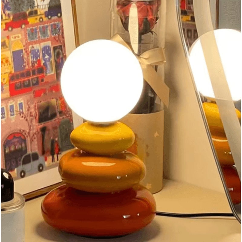 Colorful Stone Table Lamp Nordic LED Neutral Light Bedside Lamp With Stacked Stone Design 4