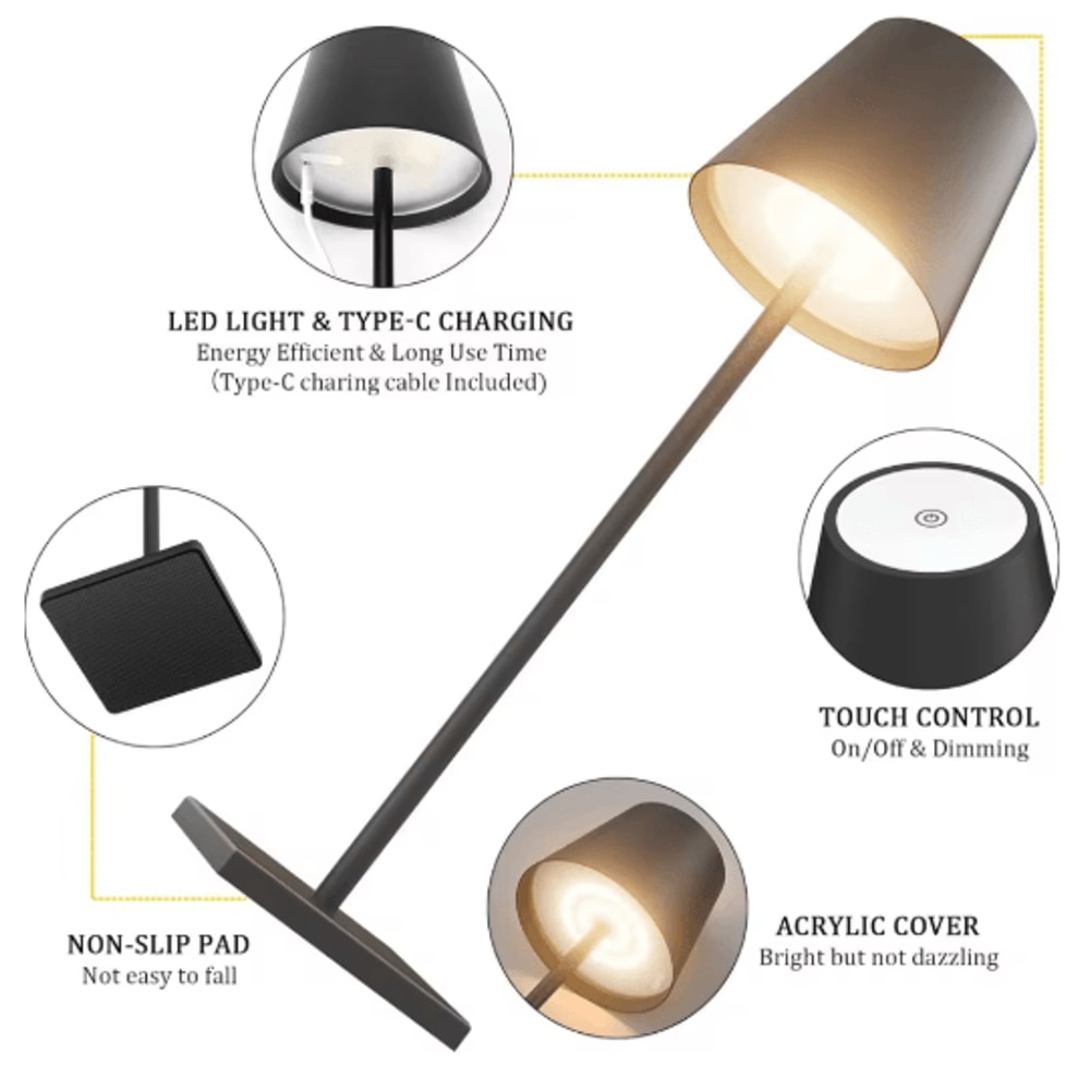 Nordic LED Desk Lamp Rechargeable Touch Dimming Light For Minimalist Home Decor 4