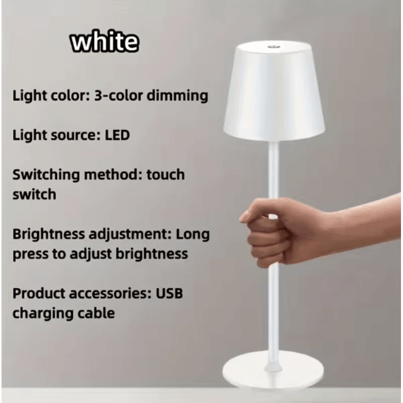 LED Cordless Table Lamp Portable Rechargeable Night Light With 3 Color Stepless Dimming 1